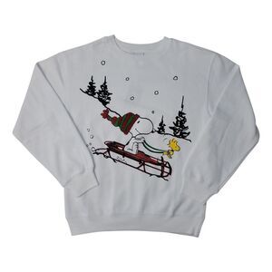 Women's Character Soft Crew Neck Embroidery Winter Sweatshirt - White